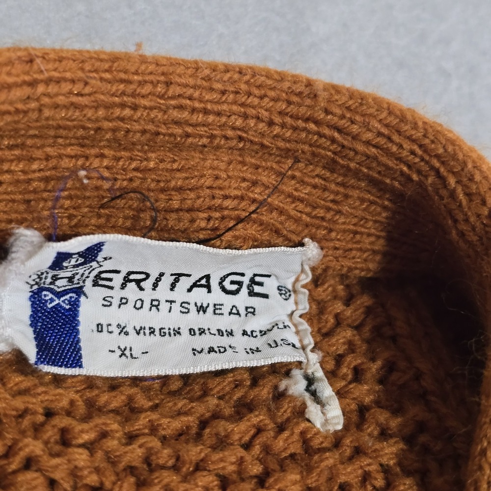 Heritage Sportswear Mens XL Orange Cardigan Sweater Vintage Orlon Acrylic Knit - Picture 4 of 9